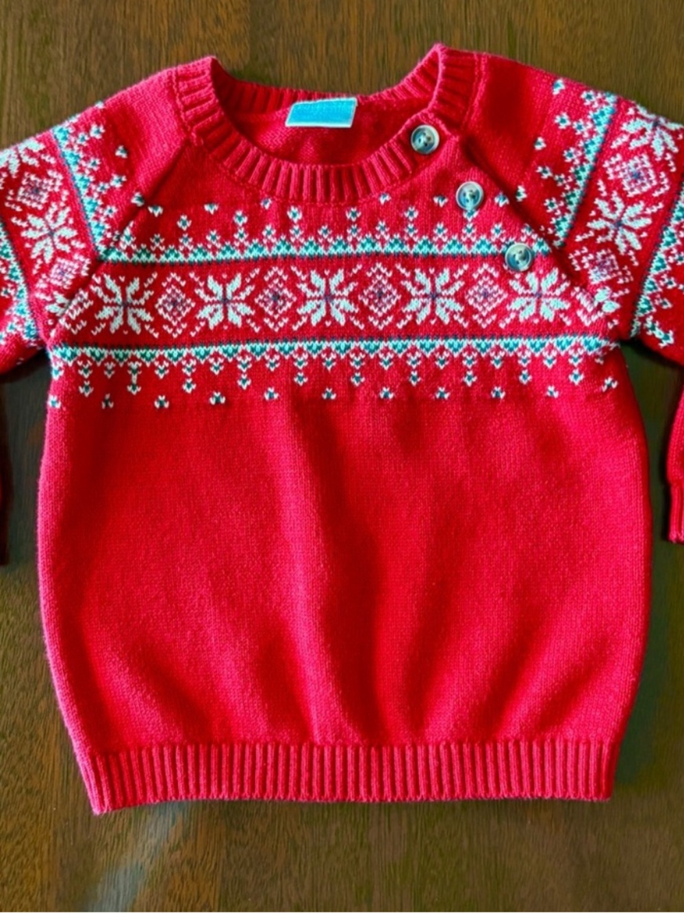 Edgehill Collection Red Fair Isle Knit Holiday Sweater 100% Cotton 6M